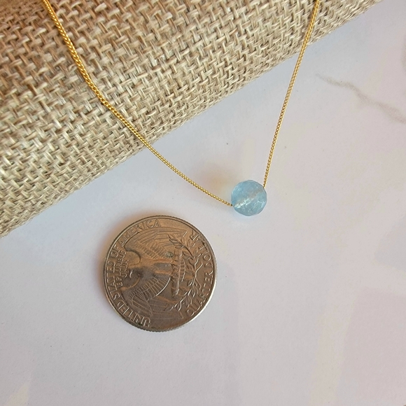 Labradorite Necklace Minimalist Crystal Gemstone Floating March Birthstone - Picture 2 of 5